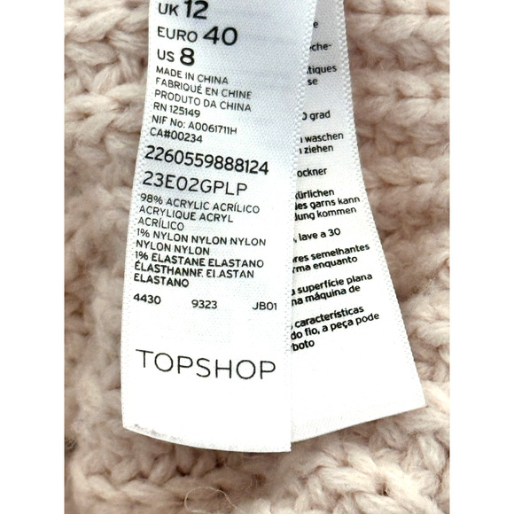 Topshop Pale Pink Peach Cropped Cable Knit Long Sleeve Sweater Medium - Picture 6 of 6